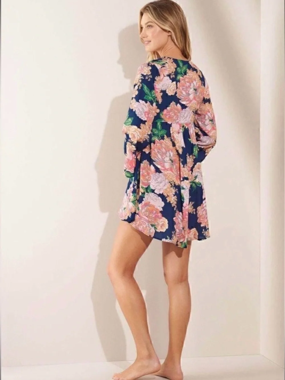 Maaji Navy Floral Coverup with Pink & Green Blooms